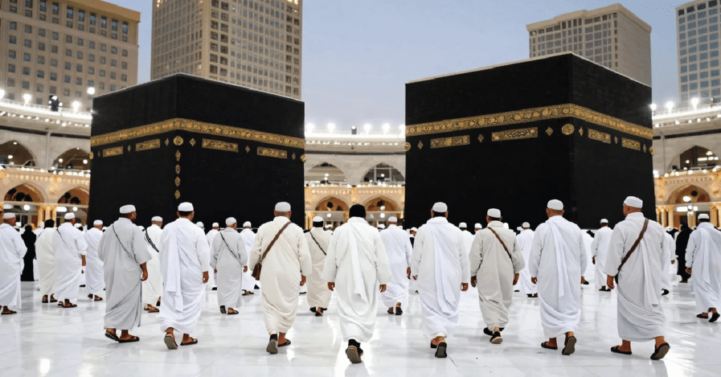 Pilgrims performing Sa’i between Safa and Marwah during the Umrah pilgrimage to Makkah and Madinah
