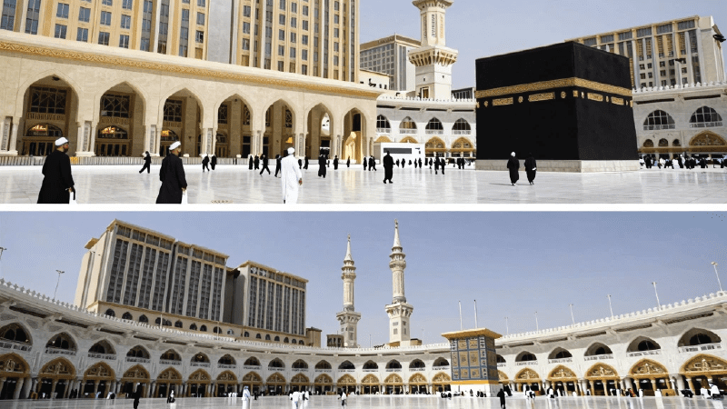 “Luxury hotels near Masjid al-Haram in Makkah and Masjid-e-Nabawi in Madinah for Umrah pilgrims.”